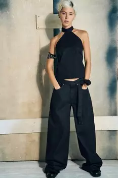 Джинсовые брюки trf с поясом ZARA, темный индиго