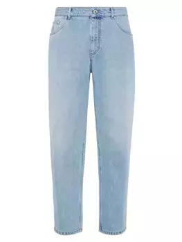 Джинсовые брюки удобного кроя с пятью карманами Brunello Cucinelli, цвет light blue denim