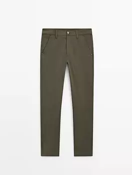Джинсовые брюки зауженного кроя из смесового хлопка Massimo Dutti, хаки