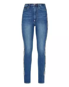 Джинсовые джеггинсы с очень высокой талией и кристаллами PHILIPP PLEIN, цвет new baroque blue