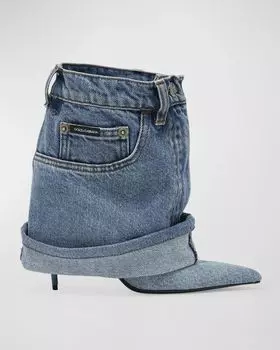 Джинсовые джинсовые ботильоны на шпильке Dolce&Gabbana, цвет Blue Denim