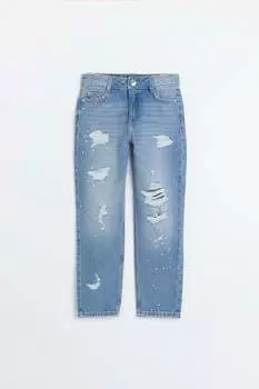 Джинсовые джинсы с узором «мама» для девочек River Island, синий
