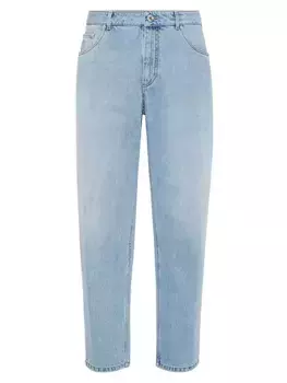 Джинсовые джинсы свободного покроя с пятью карманами Brunello Cucinelli, цвет light blue denim