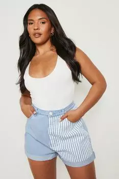Джинсовые короткие джинсы с контрастными полосами плюс Boohoo, синий