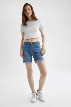 Джинсовые мини-шорты с рваными деталями DeFacto, синий