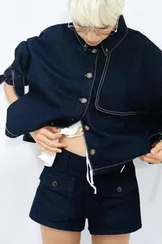 Джинсовые мини-шорты trf ZARA, цвет Dark indigo