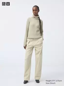Джинсовые плиссированные брюки длинные Uniqlo, бежевый