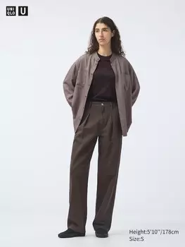 Джинсовые плиссированные брюки длинные Uniqlo, коричневый