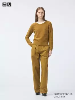 Джинсовые плиссированные брюки длинные Uniqlo, оранжевый