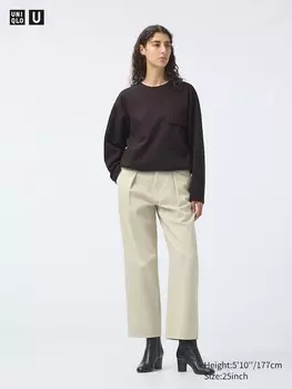Джинсовые плиссированные брюки короткие Uniqlo, бежевый