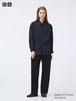 Джинсовые плиссированные брюки короткие Uniqlo, черный