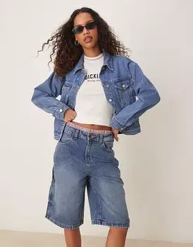 Джинсовые рабочие шорты Dickies в стиле плотника, цвет rinsed blue с эффектом выцветания