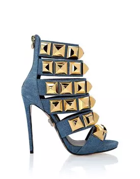 Джинсовые сандалии на высоком каблуке с шпильками Philipp Plein, цвет Medium Blue Denim