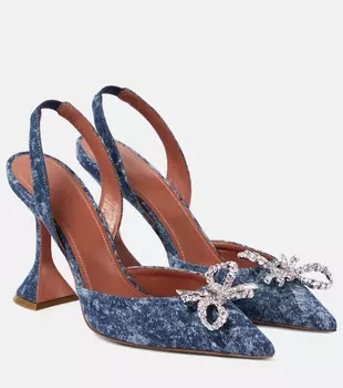 Джинсовые сандалии Rosie с ремешком на пятке и бантом Amina Muaddi, синий
