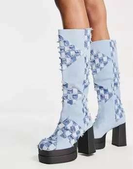 Джинсовые сапоги до колена на платформе и подошве ASOS Charisma