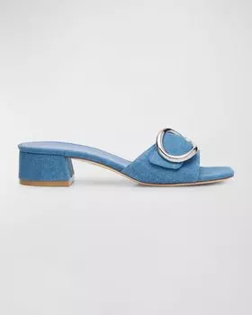 Джинсовые шлепанцы Benni с пряжкой Stuart Weitzman, цвет Washed