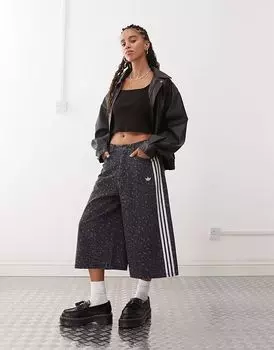 Джинсовые шорты Adidas Originals черного цвета с леопардовым принтом