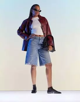 Джинсовые шорты ASOS отбеливающего цвета с широким удлиненным кроем и рваными деталями