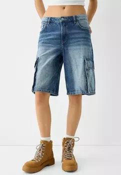Джинсовые шорты BAGGY BERMUDA Bershka, темно-синий