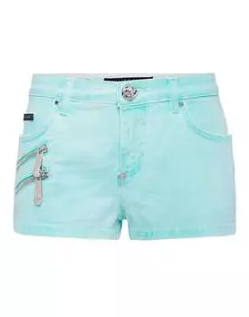 Джинсовые шорты Байкер PHILIPP PLEIN, бирюзовый