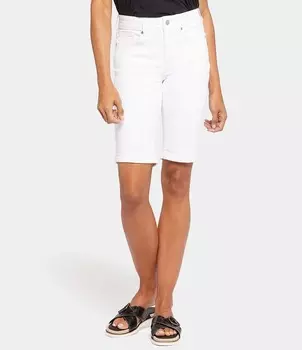 Джинсовые шорты-бермуды из эластичного денима со средней посадкой и подвернутыми манжетами NYDJ Briella, белый