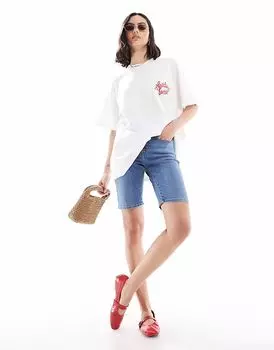 Джинсовые шорты-бермуды Levi's с высокой талией, средне-синего цвета