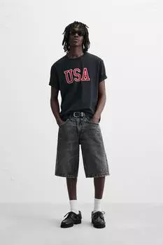 Джинсовые шорты-бермуды мешковатого покроя ZARA, цвет Charcoal