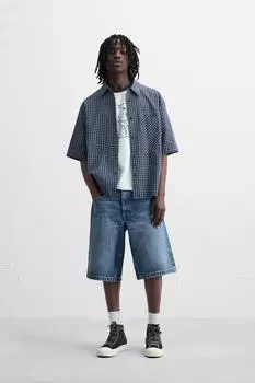 Джинсовые шорты-бермуды мешковатого покроя ZARA, средне-синий