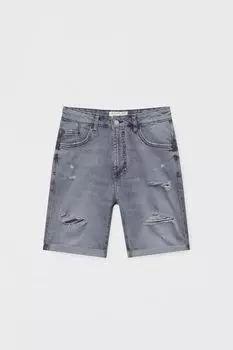 Джинсовые шорты-бермуды облегающего кроя с рваными деталями PULL&amp;BEAR
