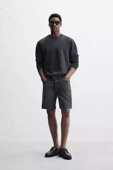Джинсовые шорты-бермуды обычного покроя ZARA, цвет Charcoal