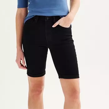 Джинсовые шорты-бермуды Petite Sonoma Goods For Life с подвернутыми манжетами, цвет Pitch Black