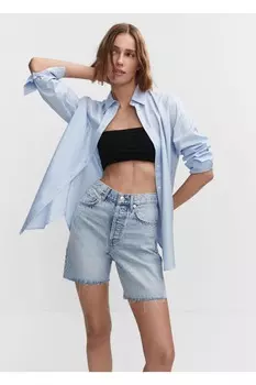 Джинсовые шорты-бермуды с декоративными рваными краями Mango, синий