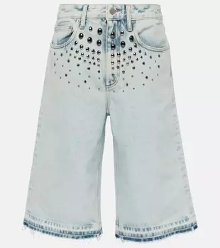 Джинсовые шорты-бермуды с декором Alessandra Rich, синий