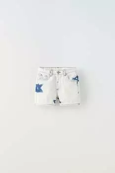 Джинсовые шорты бермуды с красками ZARA, светло-синий