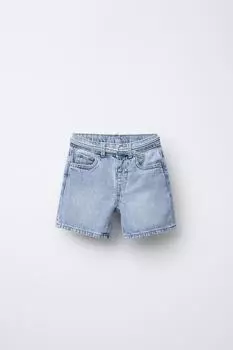 Джинсовые шорты-бермуды с поясом ZARA, средне-синий