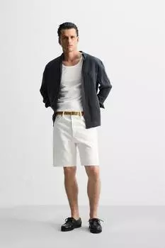 Джинсовые шорты-бермуды с прямыми штанинами ZARA, белый
