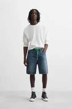 Джинсовые шорты-бермуды с прямыми штанинами ZARA, синий