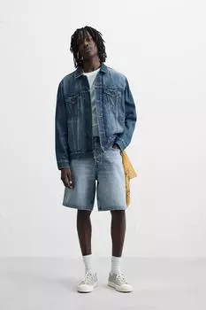 Джинсовые шорты-бермуды с прямыми штанинами ZARA, средне-синий