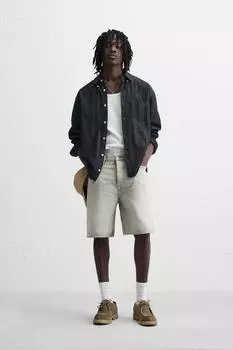 Джинсовые шорты-бермуды с прямыми штанинами ZARA, серый