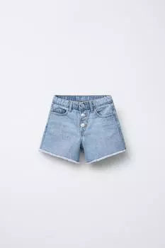 Джинсовые шорты-бермуды с сердечным карманом ZARA, средне-синий