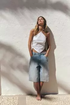 Джинсовые шорты-бермуды со средней талией ZARA, синий
