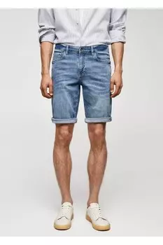 Джинсовые шорты-бермуды узкого кроя Mango, синий