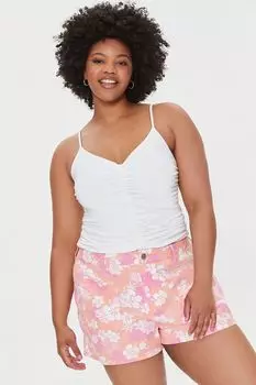 Джинсовые шорты больших размеров с цветочным принтом Forever 21, розовый