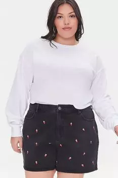 Джинсовые шорты больших размеров с вышивкой Forever 21, черный