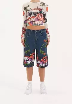 Джинсовые шорты CHERRY LOVE BOMB Ed Hardy, синий деним
