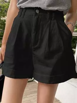 Джинсовые шорты DAZY, завышенная талия, подвернутые штанины, черный цвет