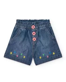 Джинсовые шорты для девочек с эластичным поясом и вышитыми звездами Tuc tuc, синий