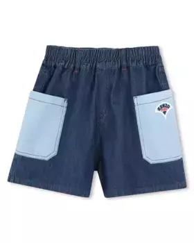 Джинсовые шорты для девочек с контрастными накладными карманами Kenzo Kids, синий
