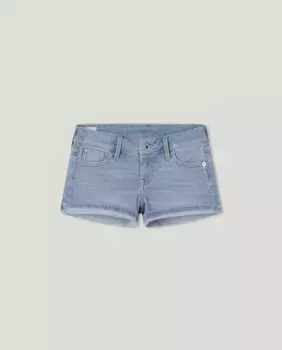 Джинсовые шорты для девочек с пятью карманами приталенного кроя Pepe Jeans, голубой