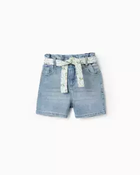 Джинсовые шорты для девочки с поясом Zippy, светло-голубой